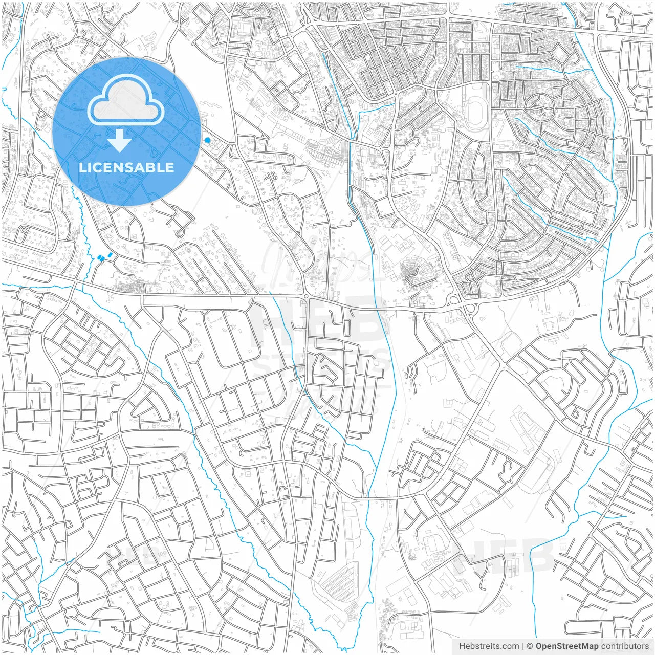 Kumasi, Ghana, city map with high resolution roads.