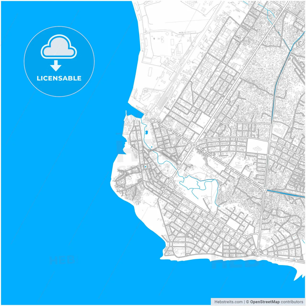 Beira, Mozambique, city map with high resolution roads.