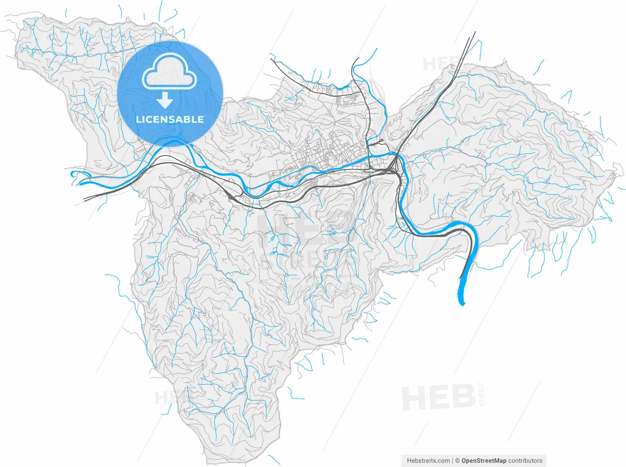 Bruck an der Mur, Styria, Austria, high resolution vector map - Instant download PDF and JPG