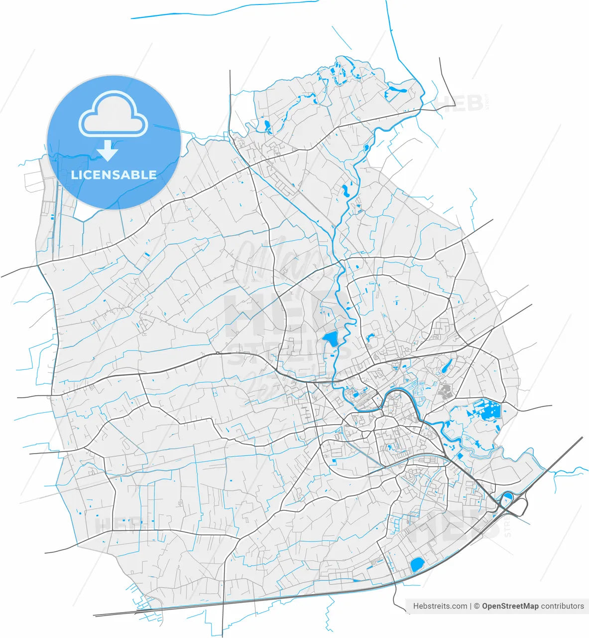Lokeren, East Flanders, Belgium, high resolution vector map - Instant download PDF and JPG