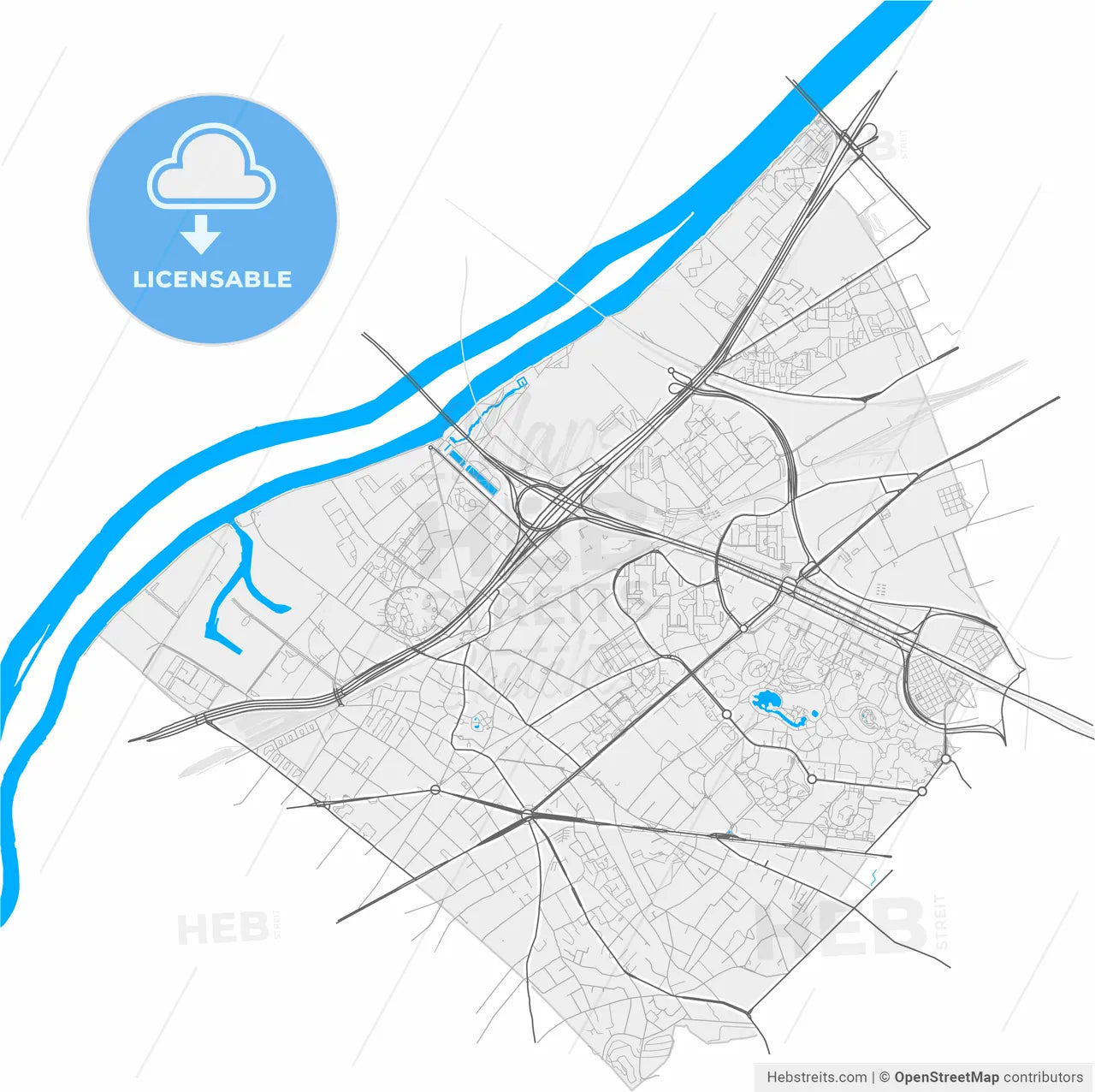 Nanterre, Hauts-de-Seine, France, high resolution vector map - Instant download PDF and JPG