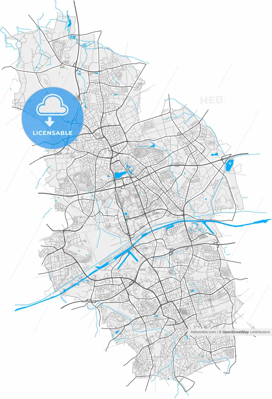 Gelsenkirchen, North Rhine-Westphalia, Germany, high resolution vector map - Instant download PDF and JPG