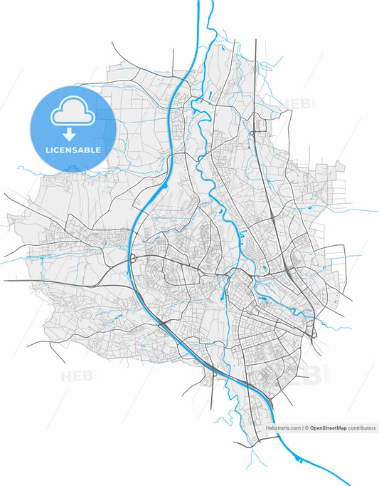 Furth, Bavaria, Germany, high resolution vector map - Instant download PDF and JPG