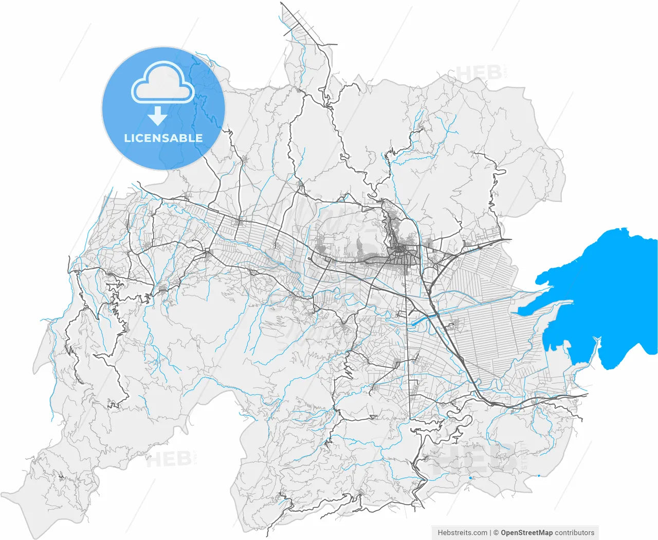 Lamia, Central Greece, Greece, high resolution vector map - Instant download PDF and JPG