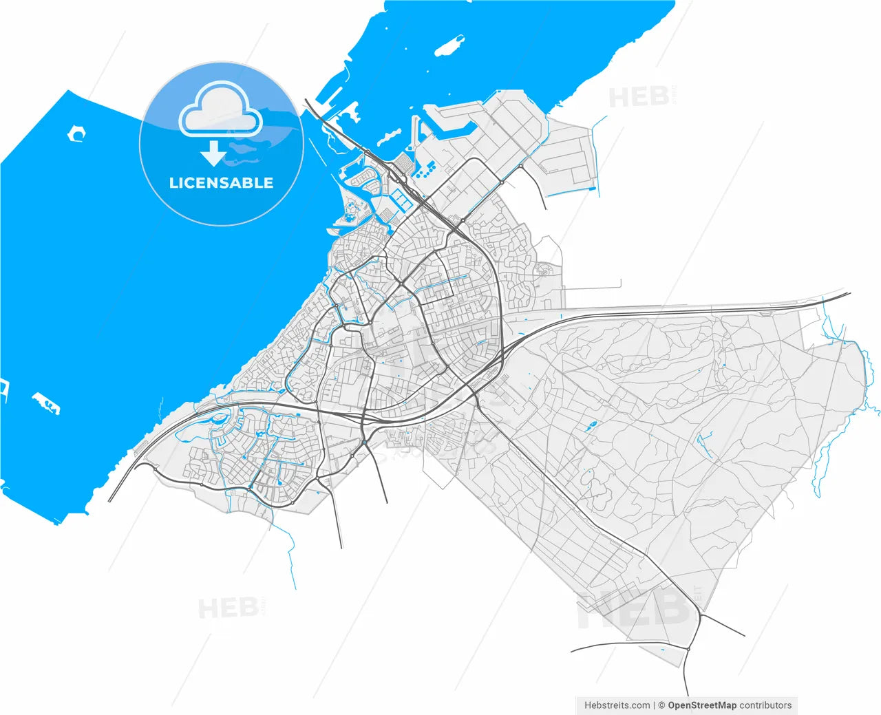 Harderwijk, Gelderland, Netherlands, high resolution vector map - Instant download PDF and JPG