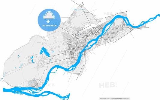 Biysk, Altai Krai, Russia, high resolution vector map - Instant download PDF and JPG