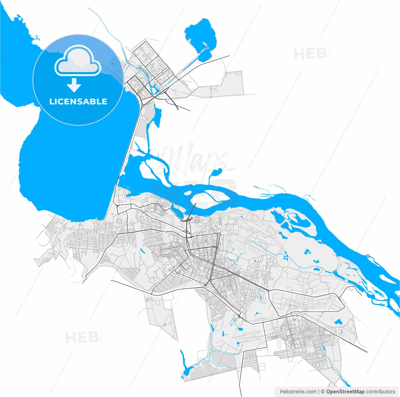 Kamianske, Dnipropetrovsk Oblast, Ukraine, high resolution vector map - Instant download PDF and JPG