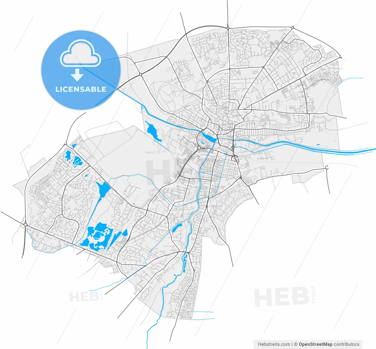Lincoln, East Midlands, England, high resolution vector map - Instant download PDF and JPG