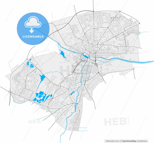 Lincoln, East Midlands, England, high resolution vector map - Instant download PDF and JPG
