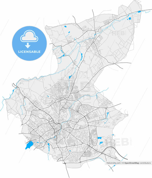 Mansfield, East Midlands, England, high resolution vector map - Instant download PDF and JPG
