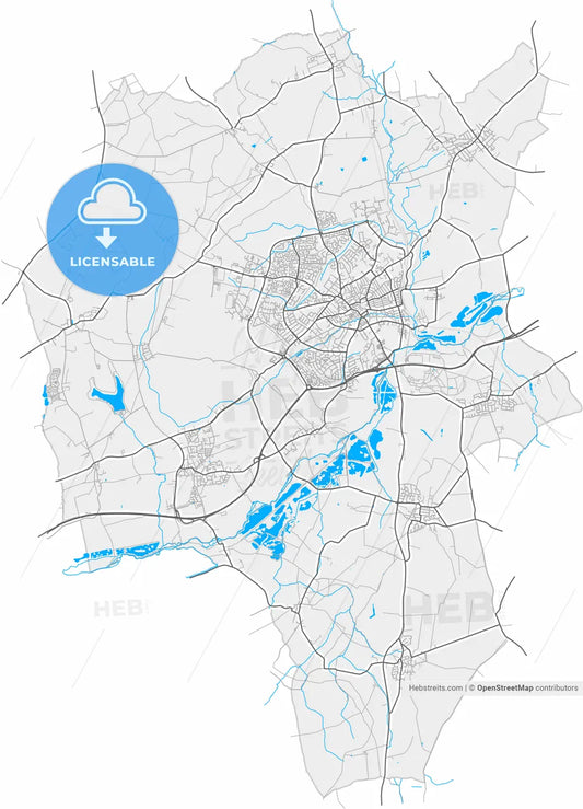 Wellingborough, East Midlands, England, high resolution vector map - Instant download PDF and JPG