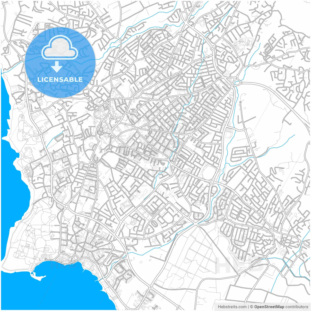 Paphos, Cyprus, city map with high resolution roads.