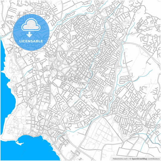 Paphos, Cyprus, city map with high resolution roads.