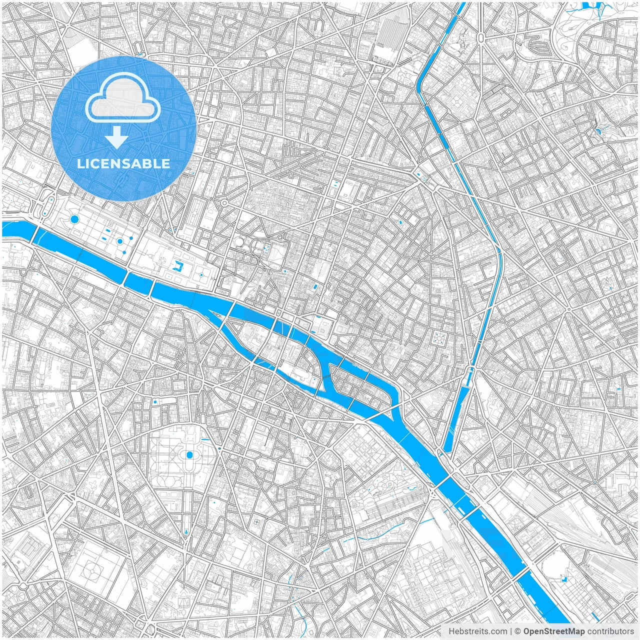 Paris, France, city map with high resolution roads.