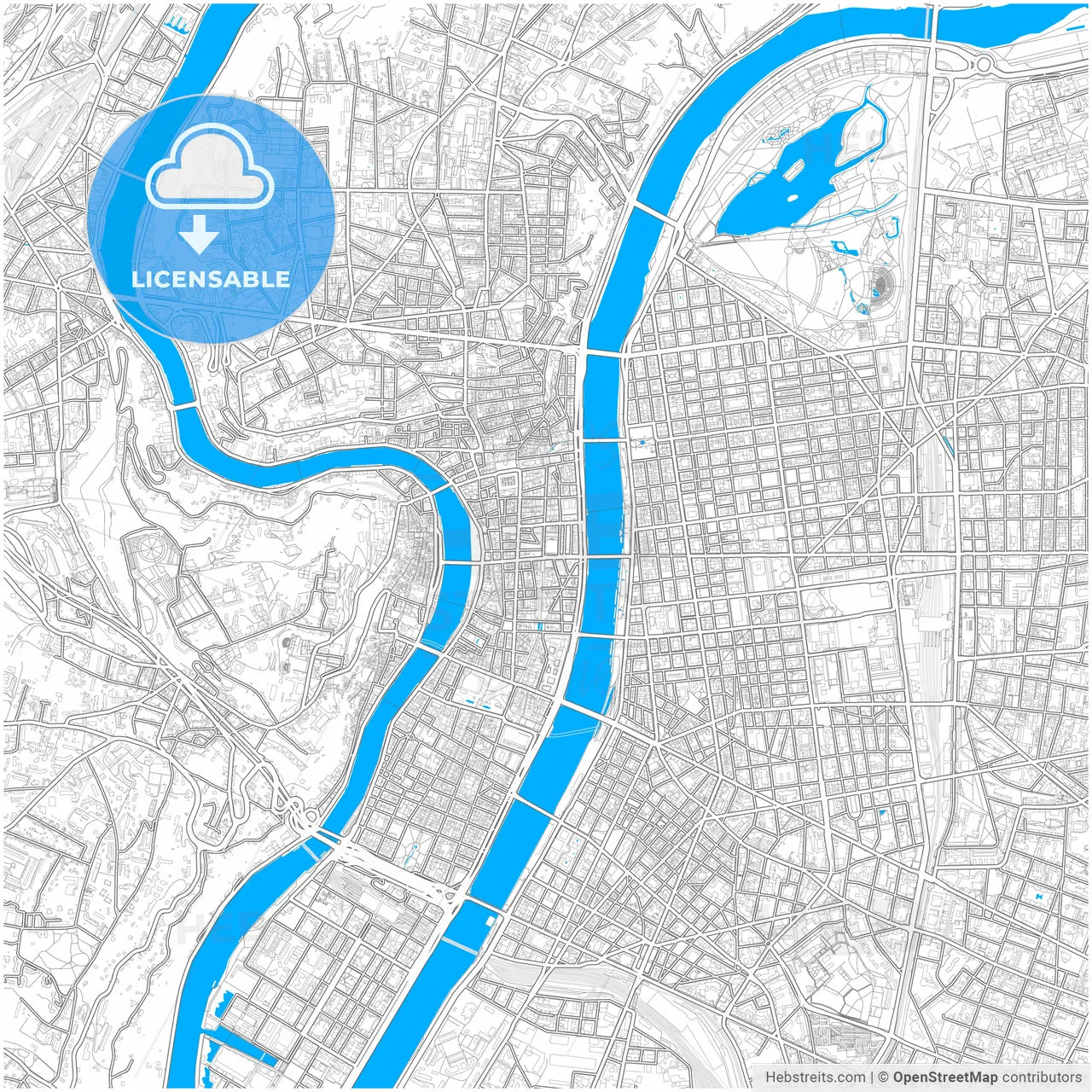 Lyon, Rhône, France, city map with high resolution roads.