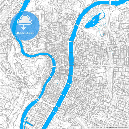 Lyon, Rhône, France, city map with high resolution roads.
