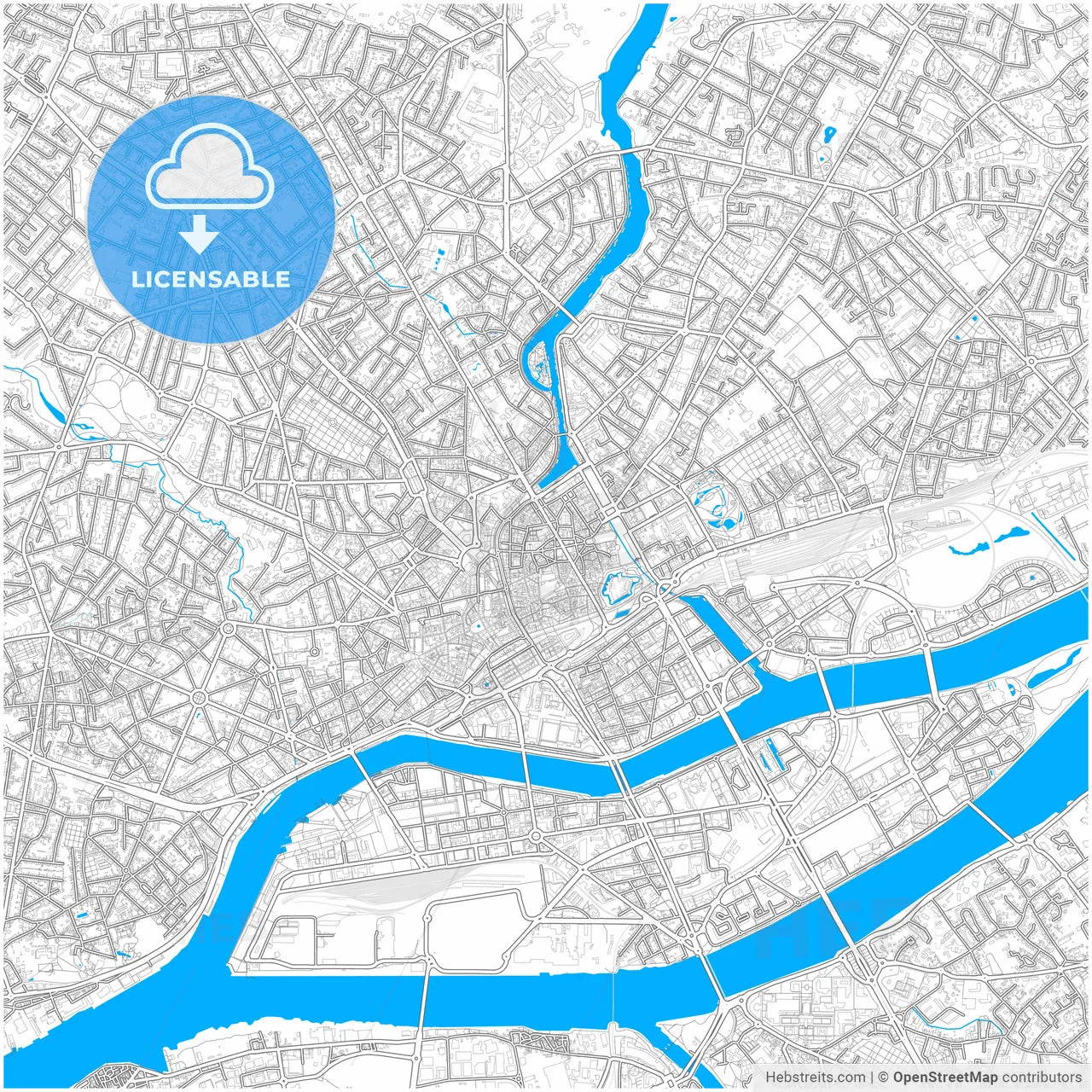 Nantes, Loire-Atlantique, France, city map with high resolution roads.