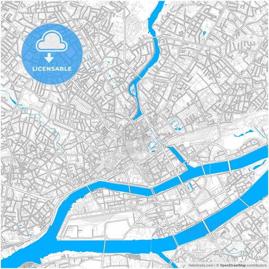 Nantes, Loire-Atlantique, France, city map with high resolution roads.