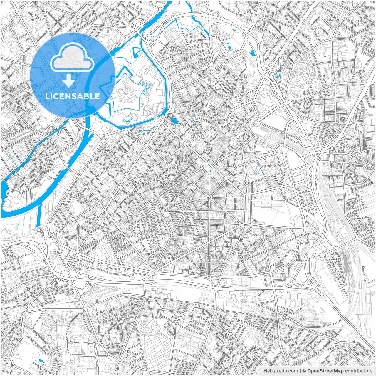 Lille, Nord, France, city map with high resolution roads.