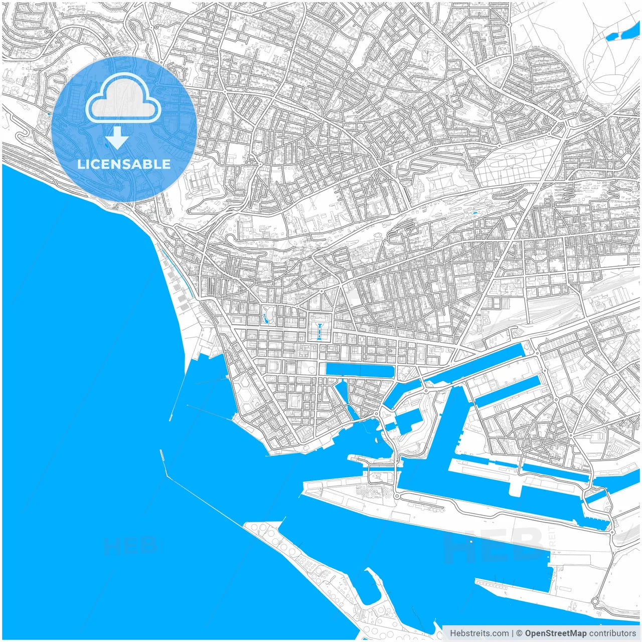 Le Havre, Seine-Maritime, France, city map with high resolution roads.