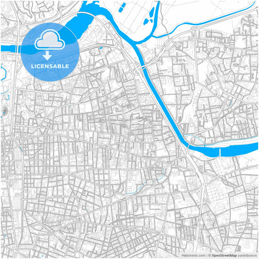 Villeurbanne, Rhône, France, city map with high resolution roads.