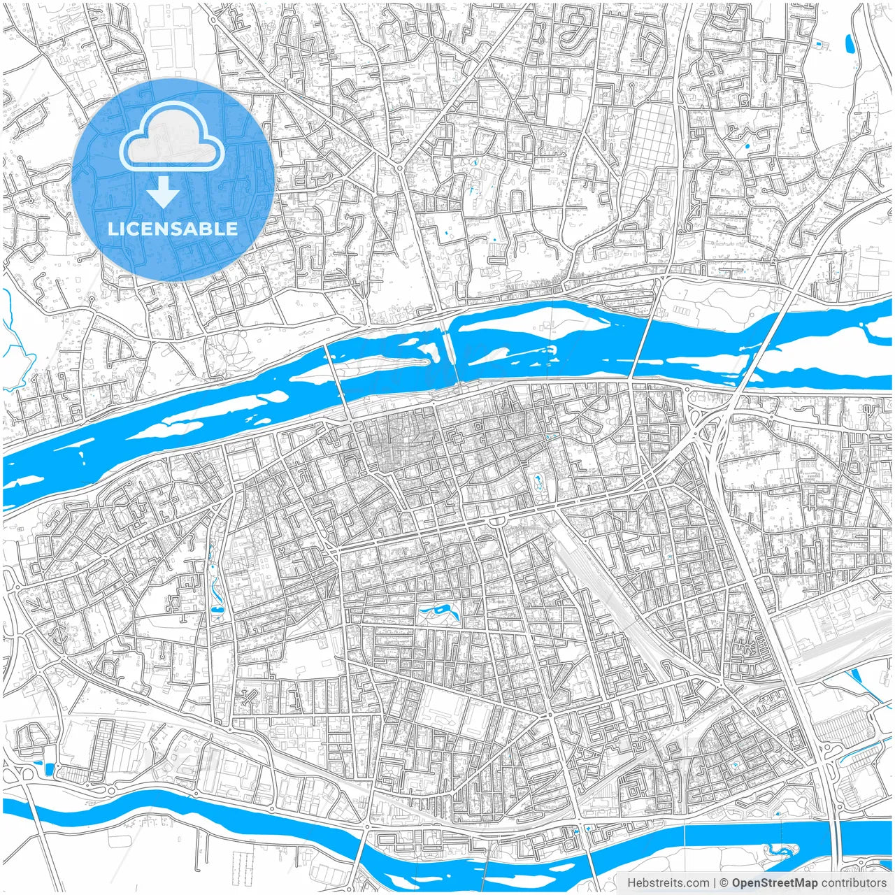 Tours, Indre-et-Loire, France, city map with high resolution roads.