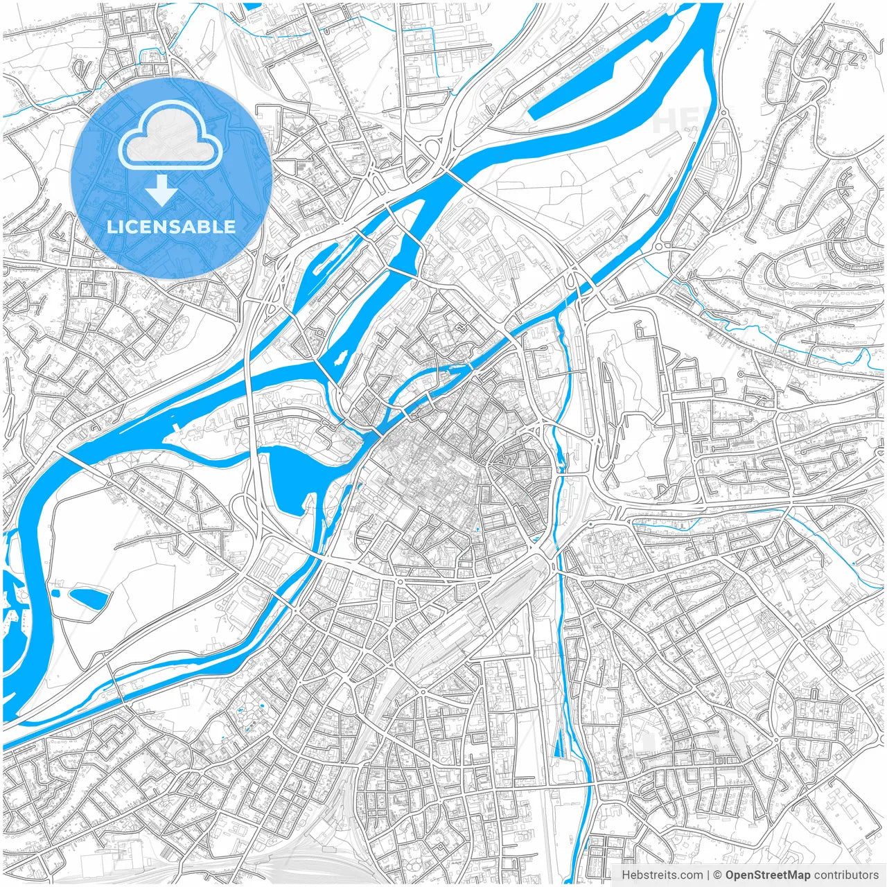 Metz, Moselle, France, city map with high resolution roads.