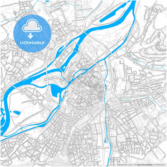 Metz, Moselle, France, city map with high resolution roads.