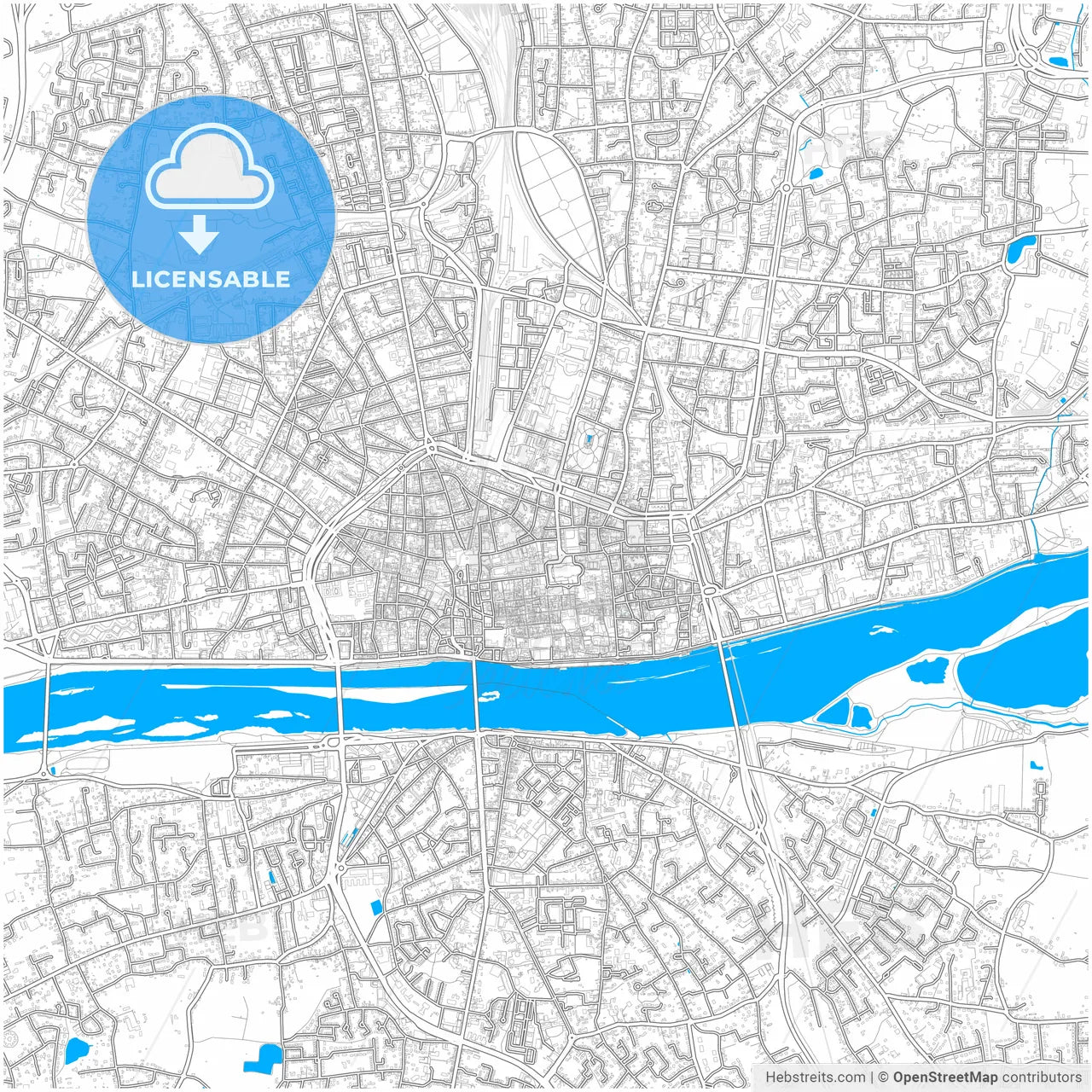 Orléans, Loiret, France, city map with high resolution roads.