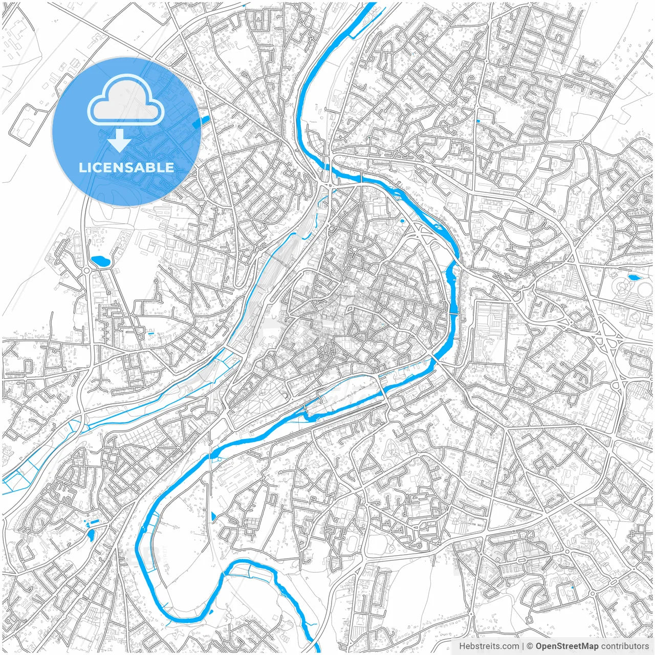 Poitiers, Vienne, France, city map with high resolution roads.