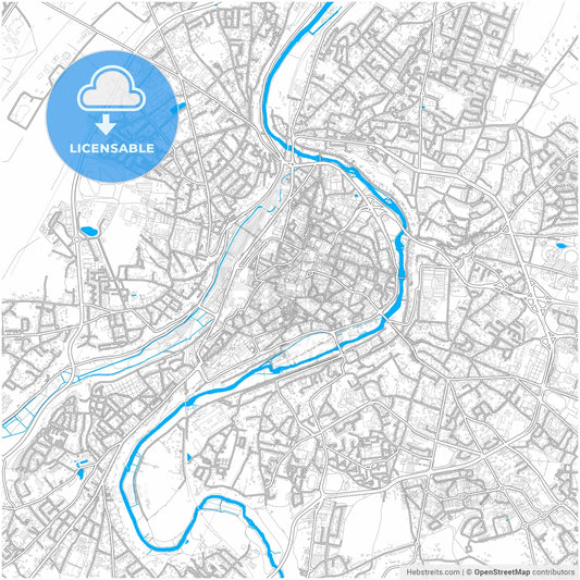 Poitiers, Vienne, France, city map with high resolution roads.