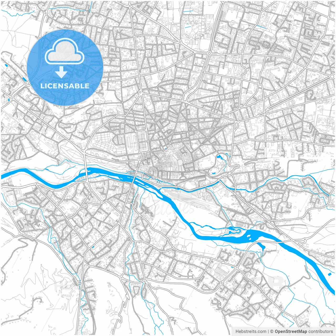 Pau, Pyrénées-Atlantiques, France, city map with high resolution roads.