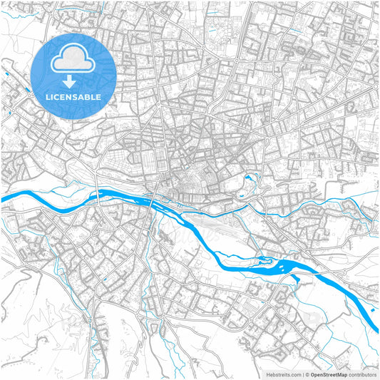 Pau, Pyrénées-Atlantiques, France, city map with high resolution roads.