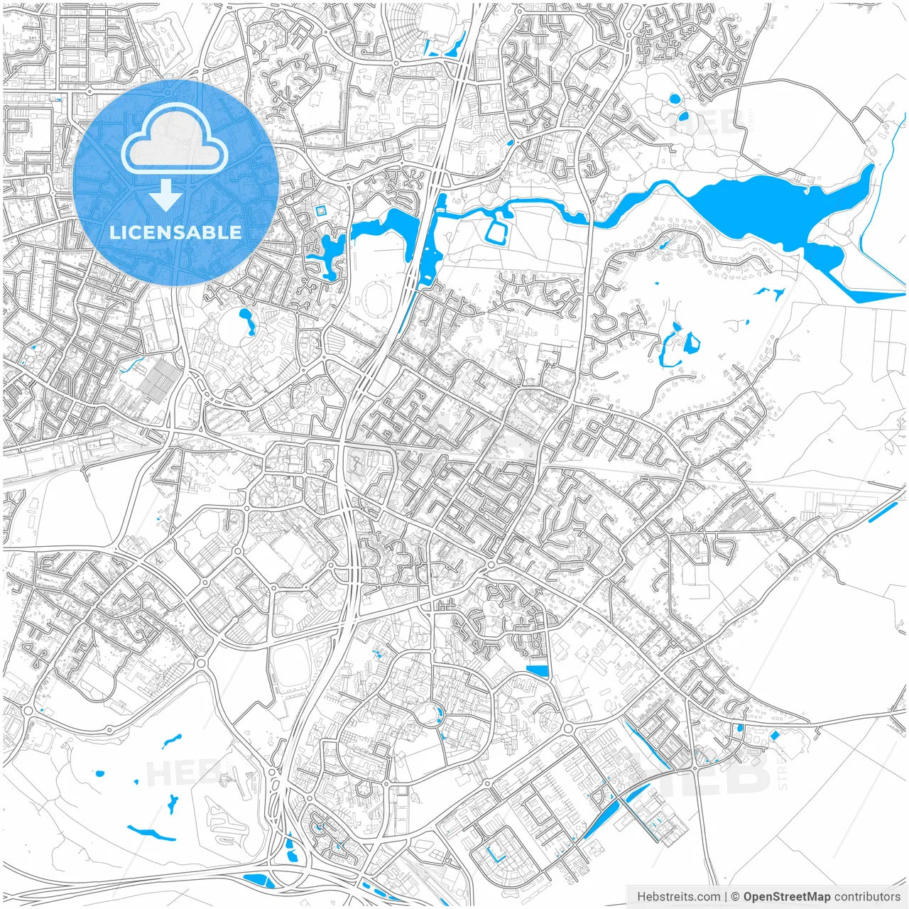 Villeneuve-d Ascq, Nord, France, city map with high resolution roads.