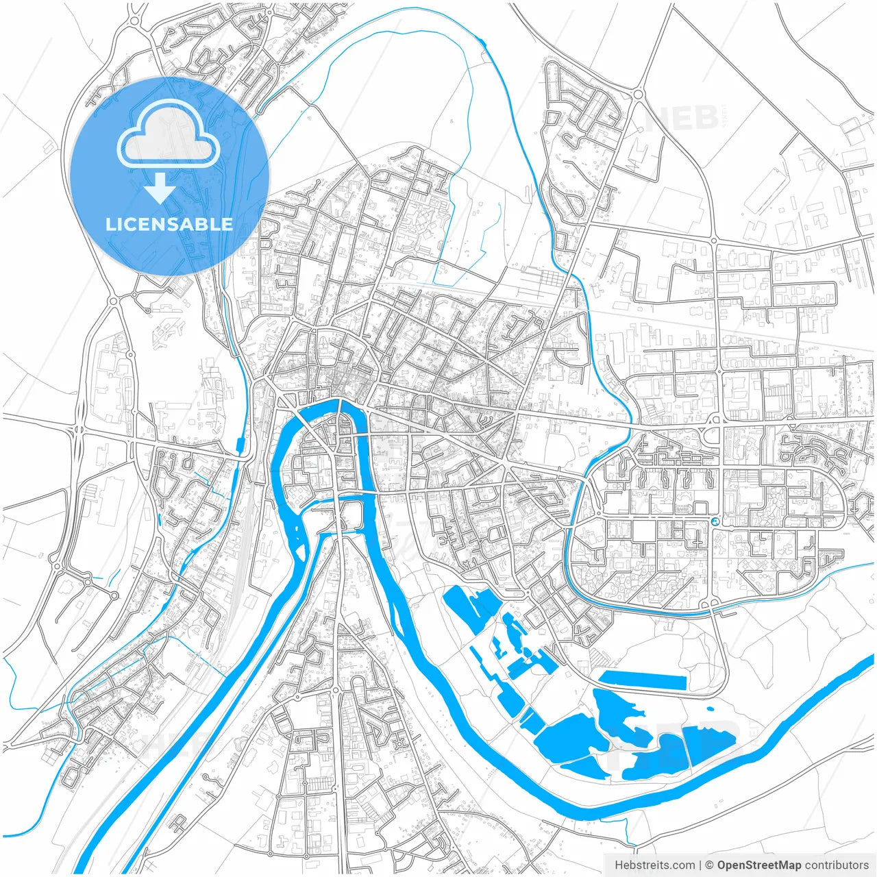 Meaux, Seine-et-Marne, France, city map with high resolution roads.