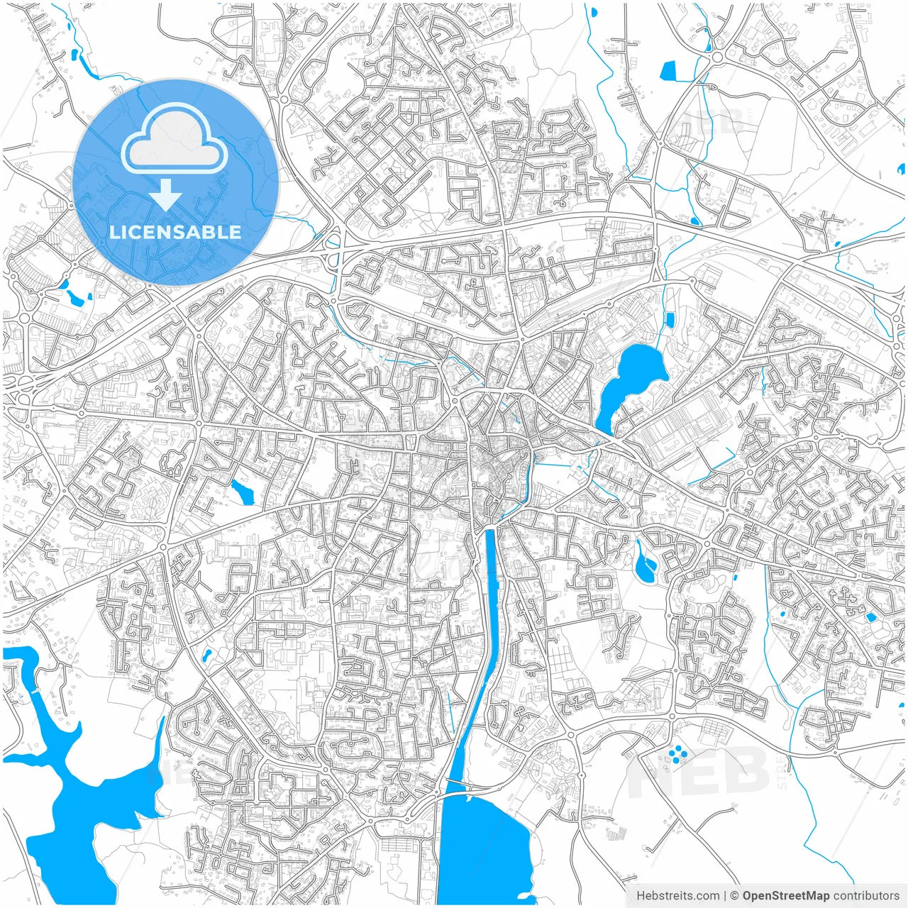 Vannes, Morbihan, France, city map with high resolution roads.