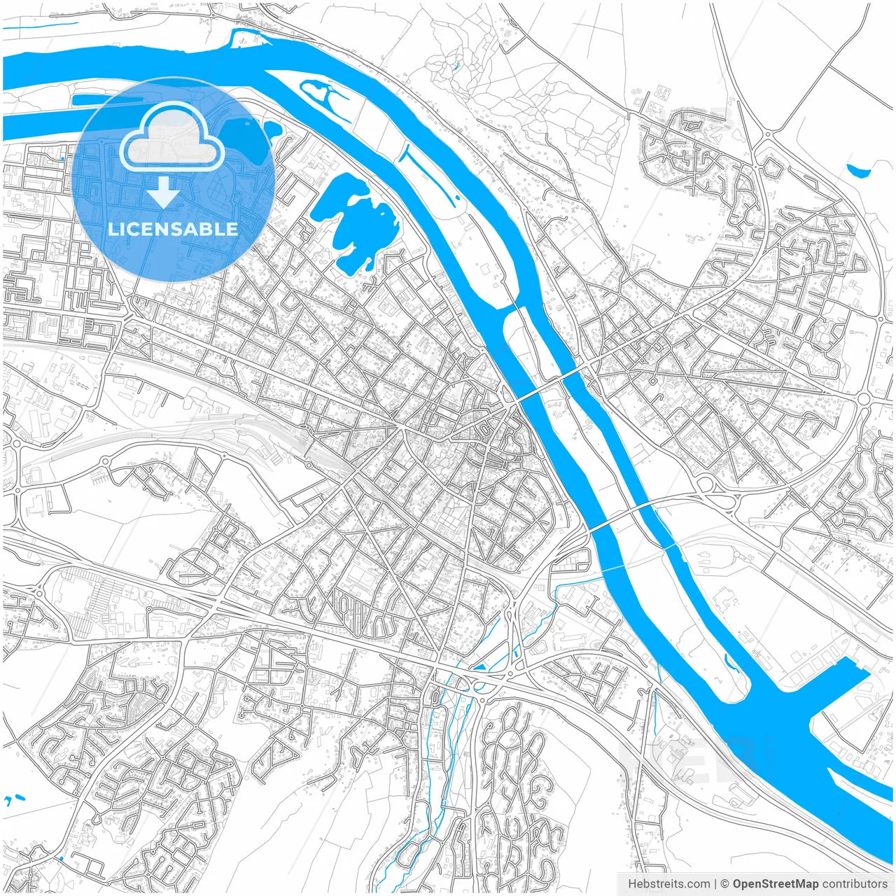 Mantes-la-Jolie, Yvelines, France, city map with high resolution roads.