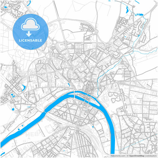 Melun, Seine-et-Marne, France, city map with high resolution roads.