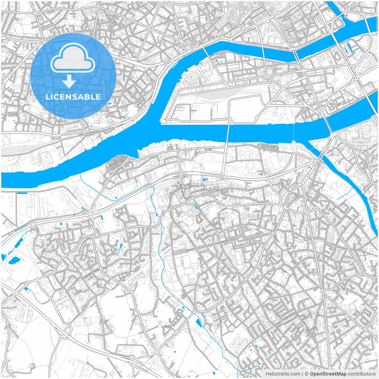 Rezé, Loire-Atlantique, France, city map with high resolution roads.