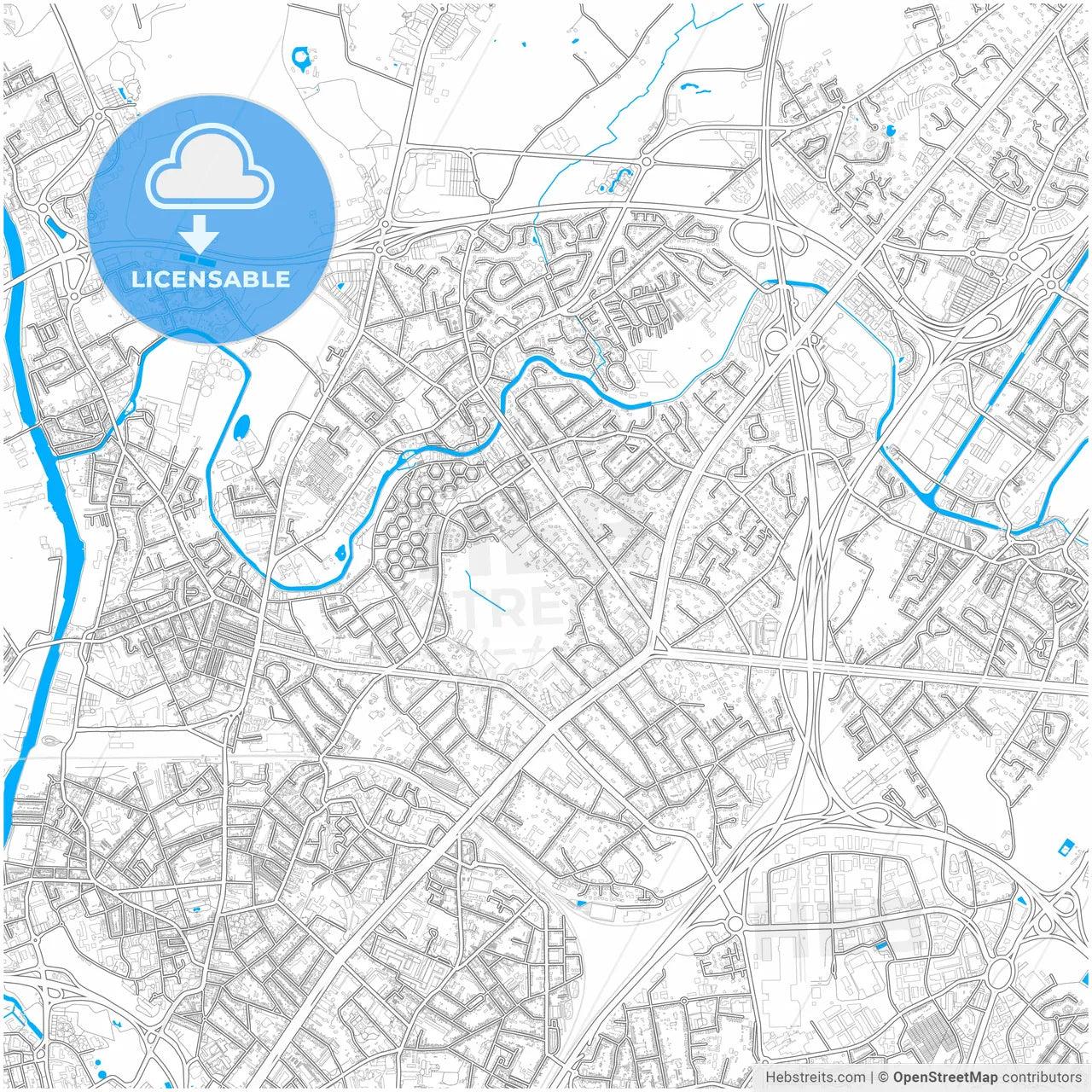 Marcq-en-Barœul, Nord, France, city map with high resolution roads.