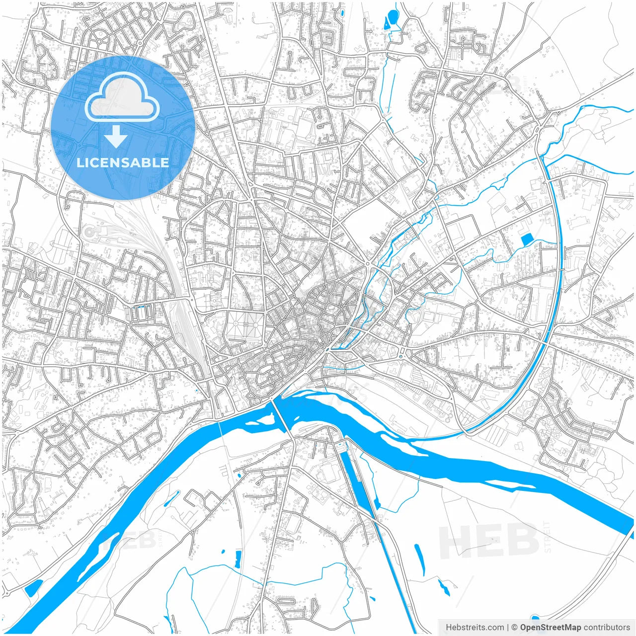 Nevers, Nièvre, France, city map with high resolution roads.