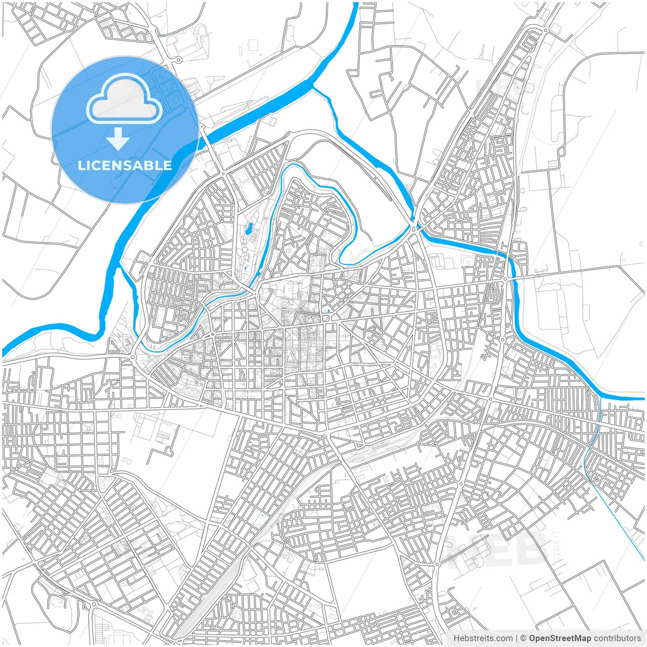 Larissa, Thessaly, Greece, city map with high resolution roads.