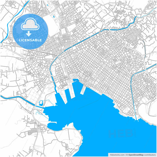 Volos, Thessaly, Greece, city map with high resolution roads.
