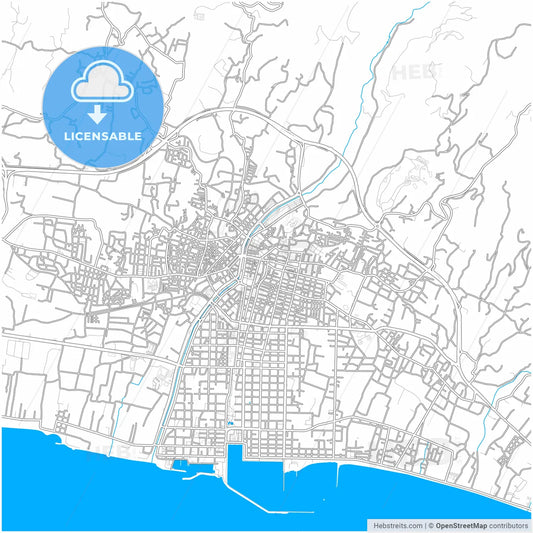Kalamata, Peloponnese, Greece, city map with high resolution roads.