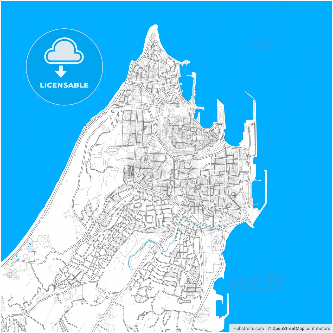 Rhodes, South Aegean, Greece, city map with high resolution roads.