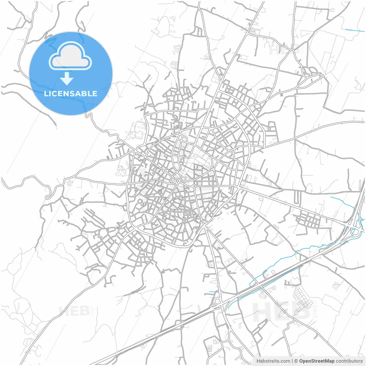 Tripoli, Peloponnese, Greece, city map with high resolution roads.