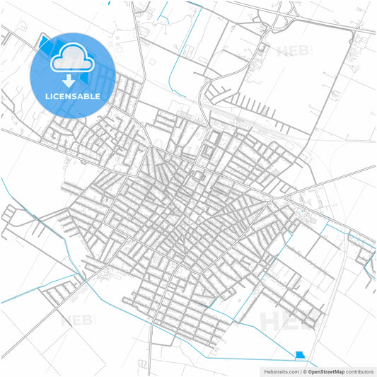 Cegléd, Pest, Hungary, city map with high resolution roads.