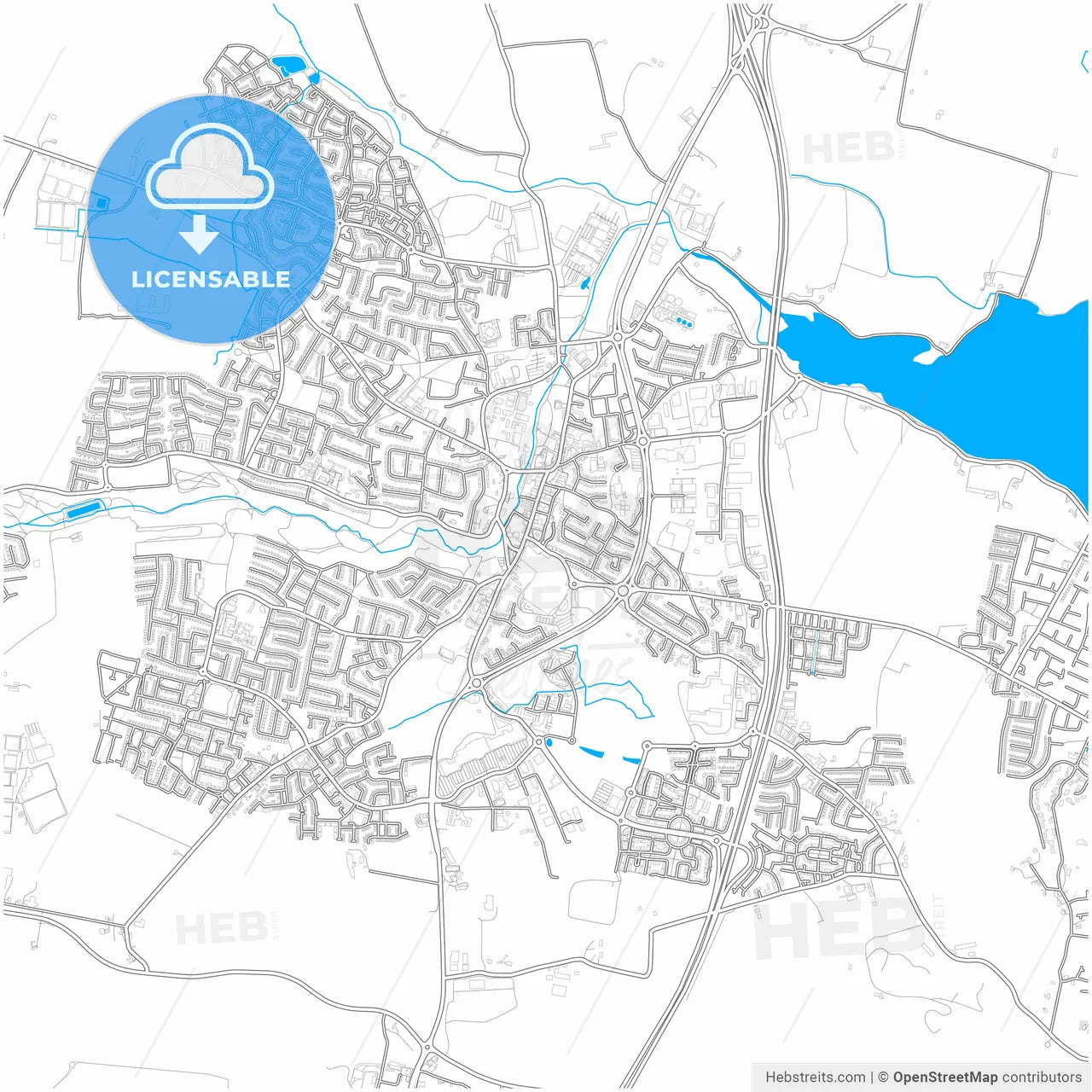 Swords, Fingal, Ireland, city map with high resolution roads.
