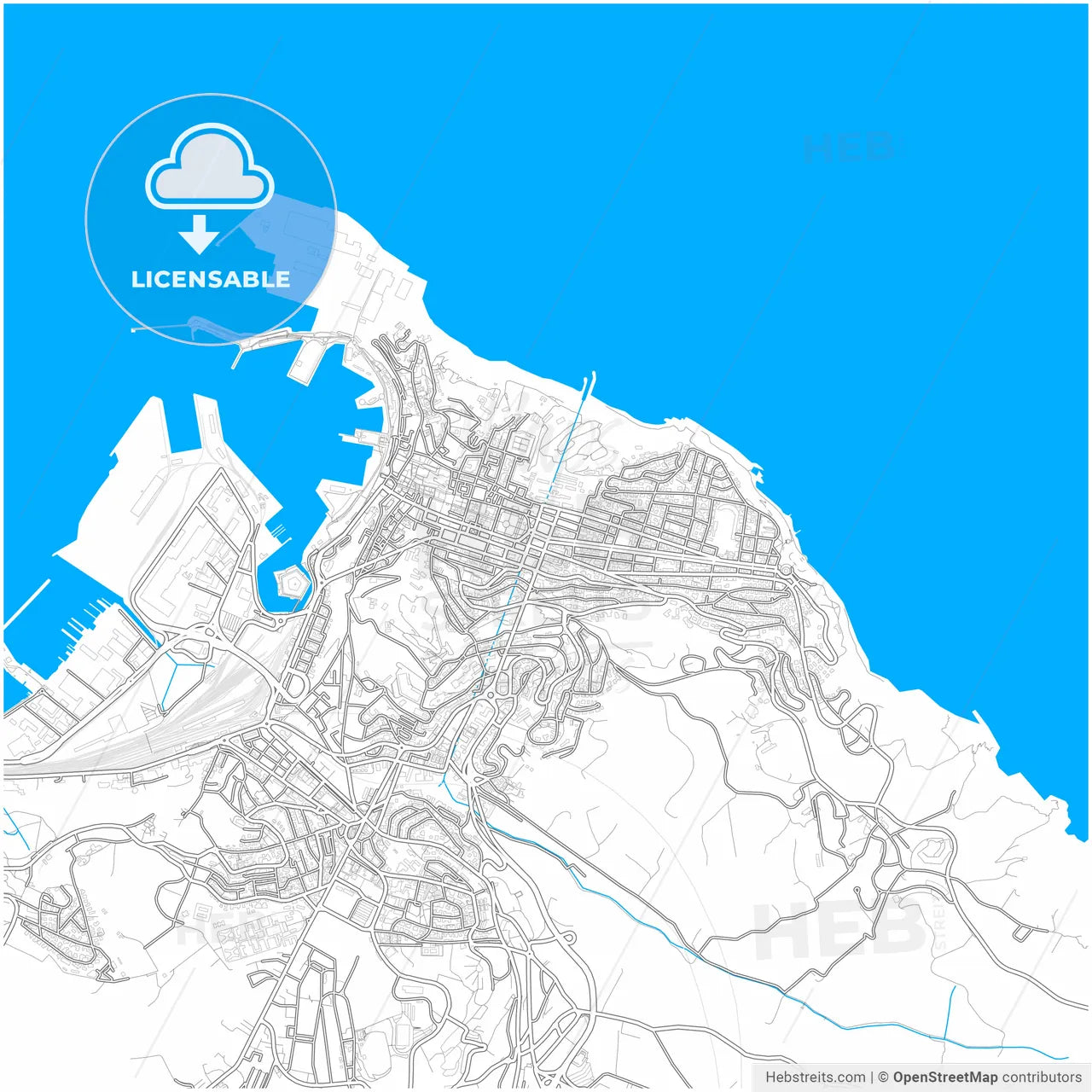 Ancona, Marche, Italy, city map with high resolution roads.