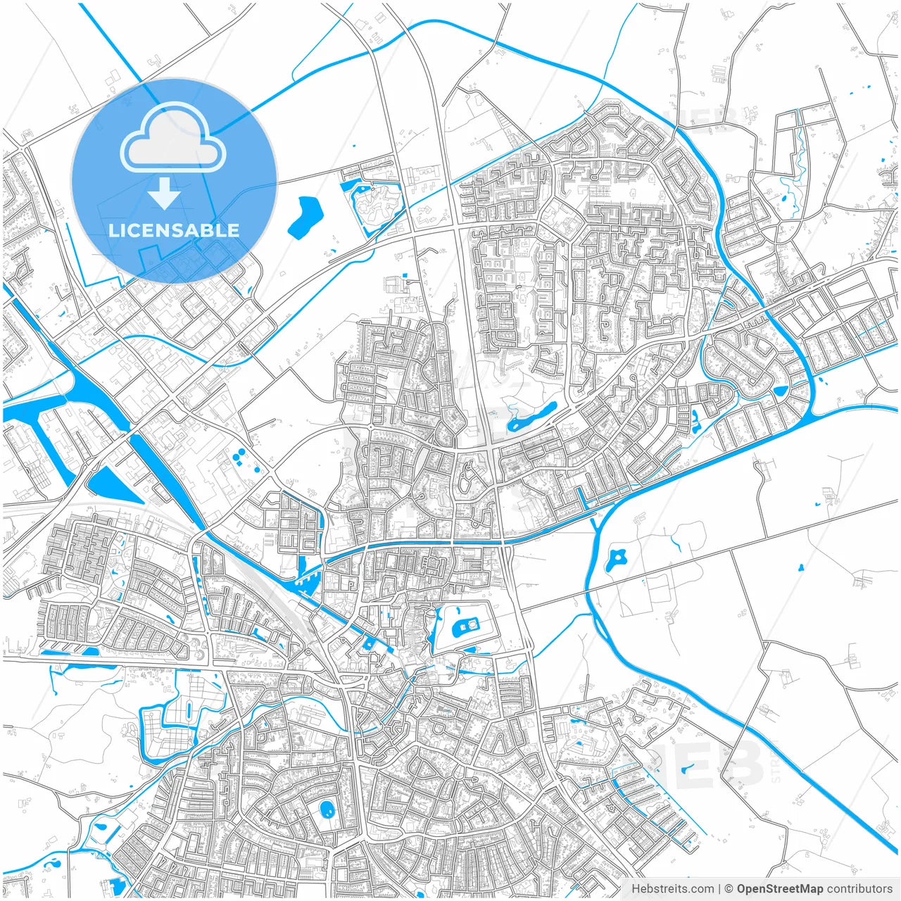 Almelo, Overijssel, Netherlands, city map with high resolution roads.